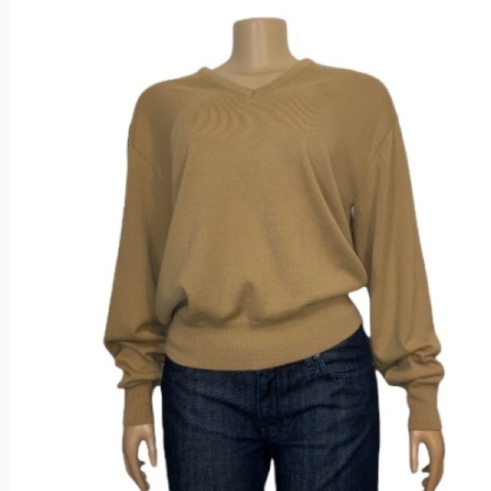 Vintage 60s 70s Henry C Lytton's Sportswear Sweater V Neck  Camel Tan Size S